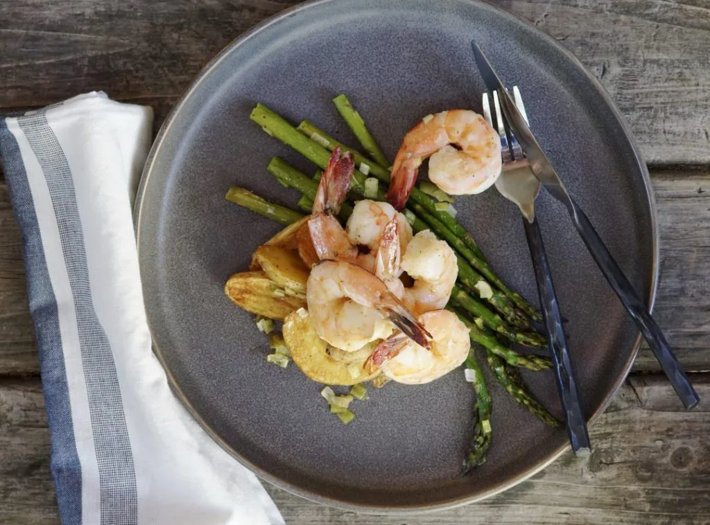 Sheet Pan Garlic Shrimp With Asparagus And Fingerling Potatoes