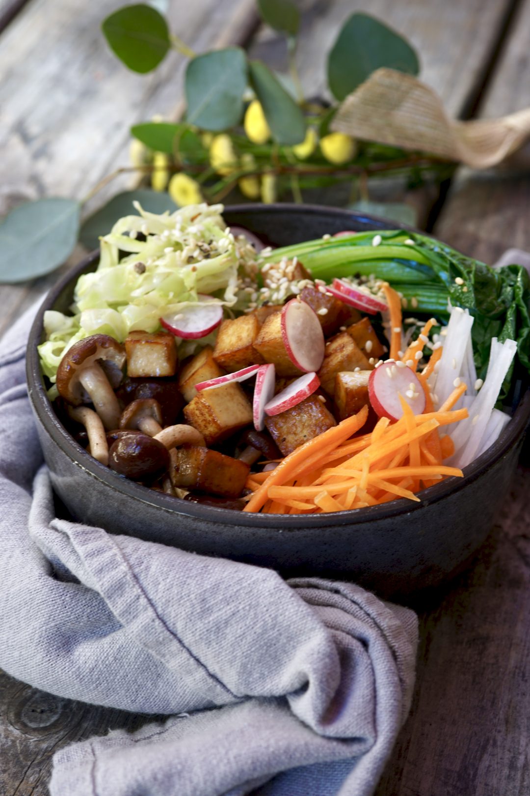 Tofu Buddha Bowl With Miso Dressing Simmer Sauce